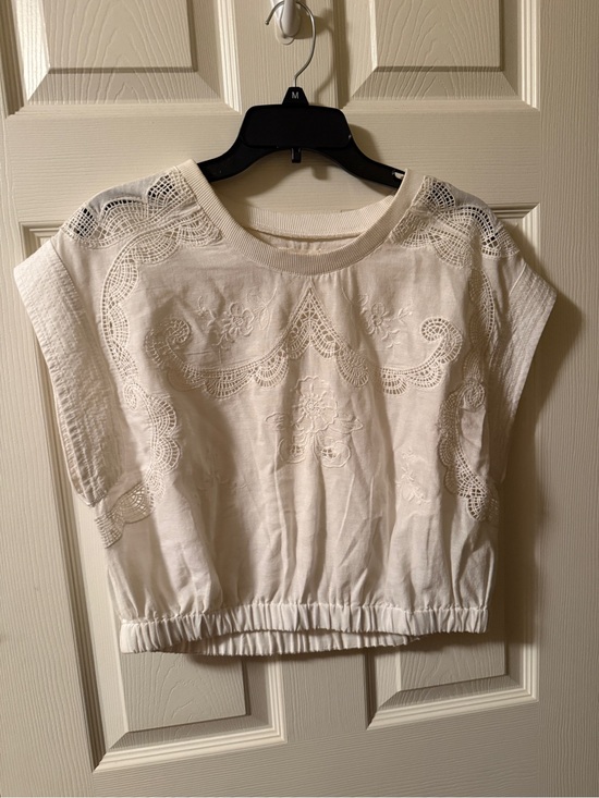 Pilcro Tops - Women’s White Embroidered Cropped Top